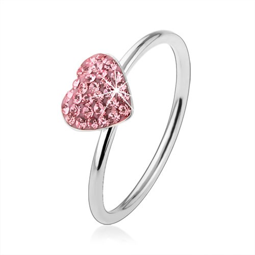 Stříbrný prsten 925 se světle růžovým zirkonovým srdcem - Velikost: 59
