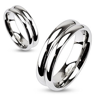 Ocelový prsten - efekt dvou spojených prstenů - Velikost: 59