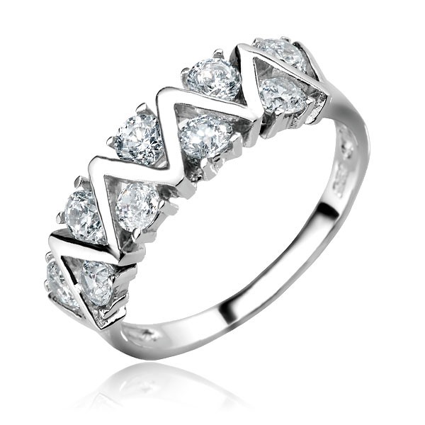 Stříbrný prsten 925 - CIKCAK linie s čirými zirkony - Velikost: 51
