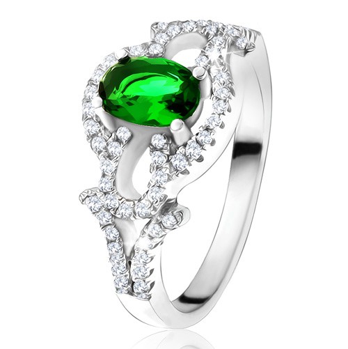 Prsten s oválným zeleným kamenem