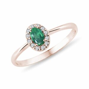 Diamantový prsten se smaragdem v růžovém zlatě