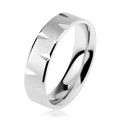 Matný stříbrný prsten 925 zdobený lesklými okraji a zářezy - Velikost: 52