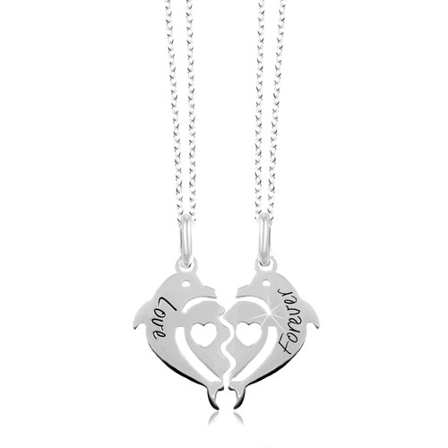 Náhrdelníky ze stříbra 925 - rozpůlené srdce ze dvou delfínů