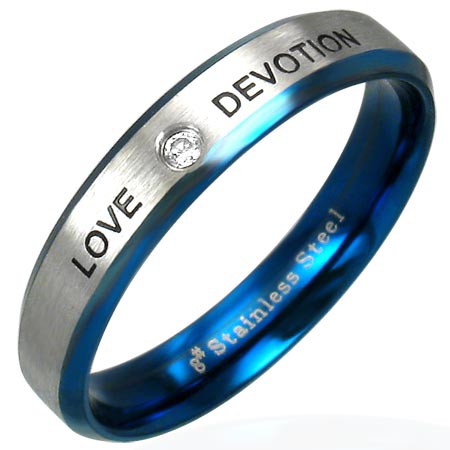 Ocelový prsten LOVE DEVOTION se zirkonem - Velikost: 52