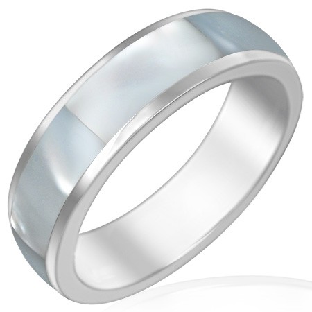 Ocelový prsten s perleťovým středovým pásem - Velikost: 51