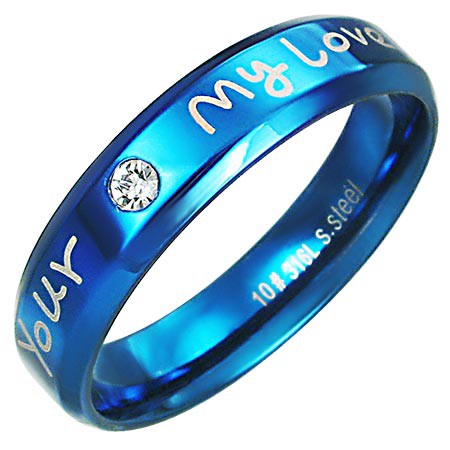Prsten z oceli - modrá barva
