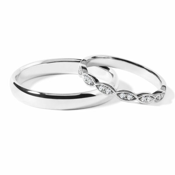 Set jemných snubních prstenů z bílého zlata