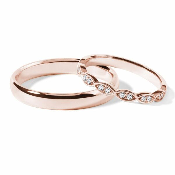 Set jemných snubních prstenů z růžového zlata
