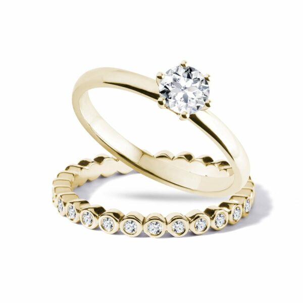 Set zásnubního a snubního prstenu ve žlutém zlatě