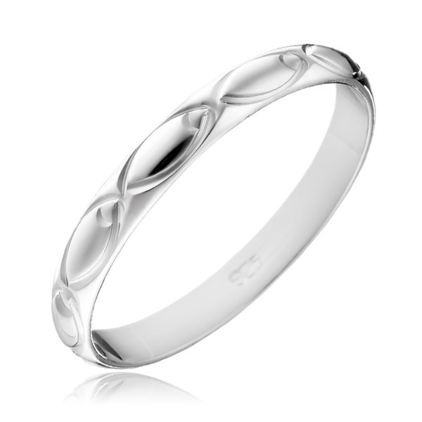 Stříbrný prsten 925 - gravírované ovály po obvodu - Velikost: 49