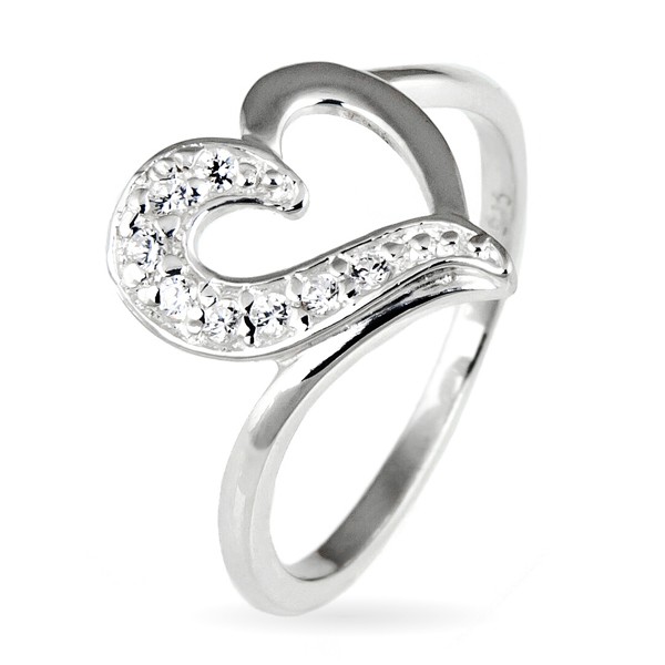 Stříbrný prsten 925 - nepravidelné srdce se zirkonovou polovinou - Velikost: 59