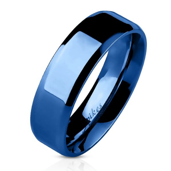 Ocelový prsten - modrá plochá obroučka