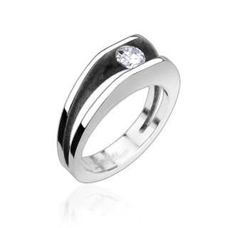 Ocelový prsten s 5 mm zirkonem - Velikost: 56