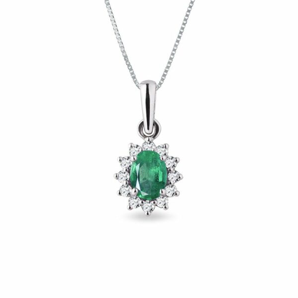 Smaragdový náhrdelník s diamanty v bílém zlatě