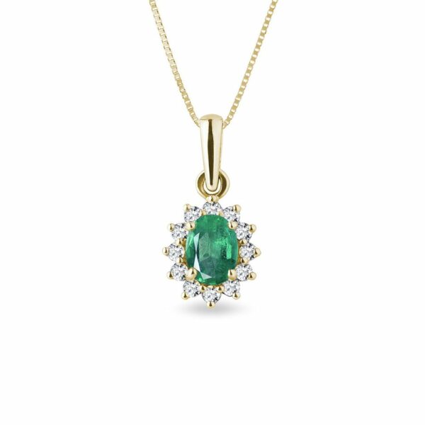 Smaragdový náhrdelník s diamanty ve žlutém 14k zlatě