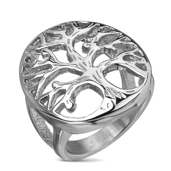 Prsten z chirurgické oceli s motivem stromu života ve velkém oválu