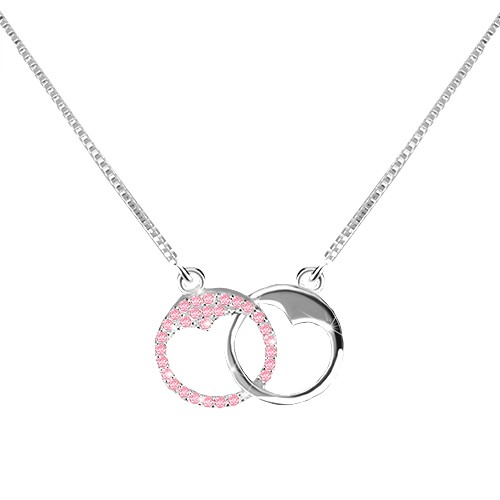 Stříbrný 925 náhrdelník - dva kroužky se srdíčkovitým výřezem