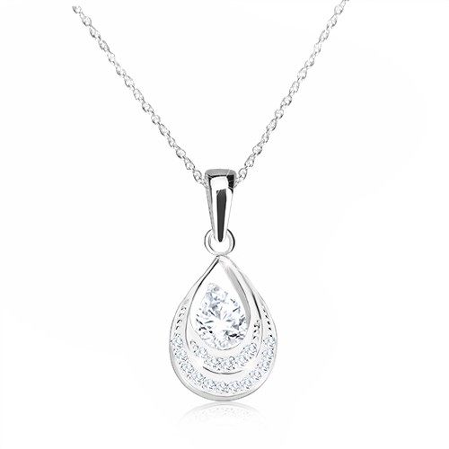 Stříbrný 925 náhrdelník - kontura slzy se zirkony