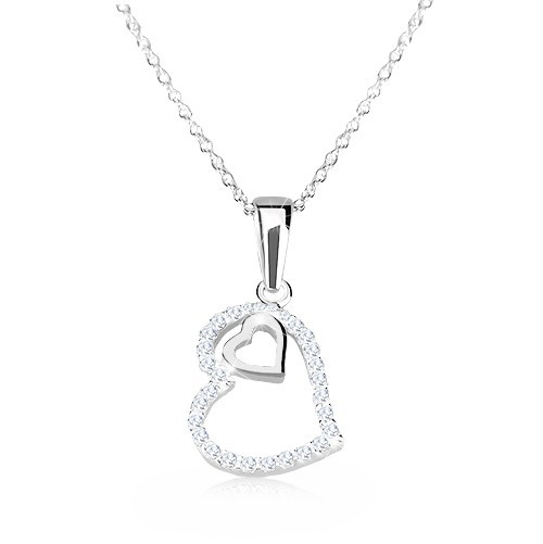 Stříbrný 925 náhrdelník - obrys nepravidelného srdce se zirkony