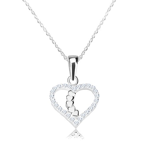Stříbrný náhrdelník 925 - obrys srdce s blýskavými zirkony