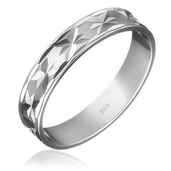 Prsten ze stříbra 925 - gravírované paprsky po obvodu - Velikost: 49