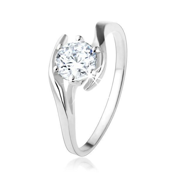 Zásnubní stříbrný prsten 925 - čirý zirkon mezi zvlněnými liniemi - Velikost: 54