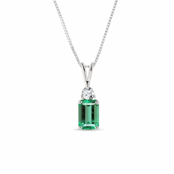 Náhrdelník s emerald smaragdem a diamantem v bílém zlatě