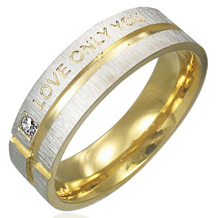 Prsten z chirurgické oceli - stříbrný se zlatými pásy
