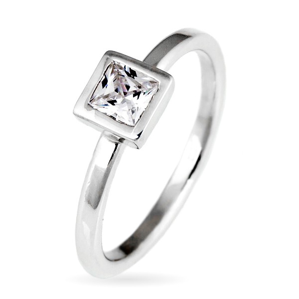 Stříbrný prsten 925 - vystouplý čtvercový zirkon v objímce - Velikost: 50
