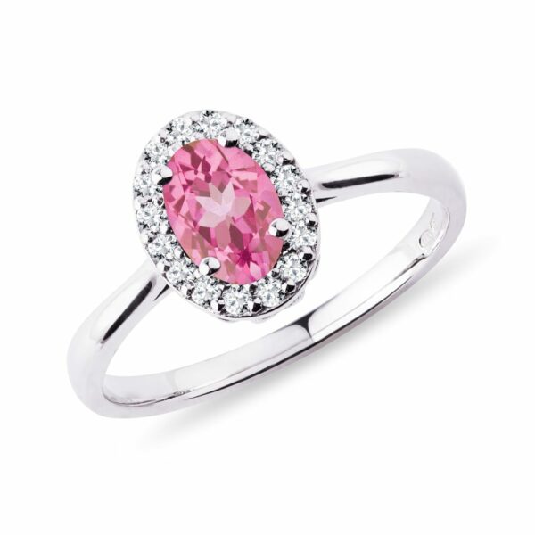 Zlatý prsten s růžovým safírem a brilianty