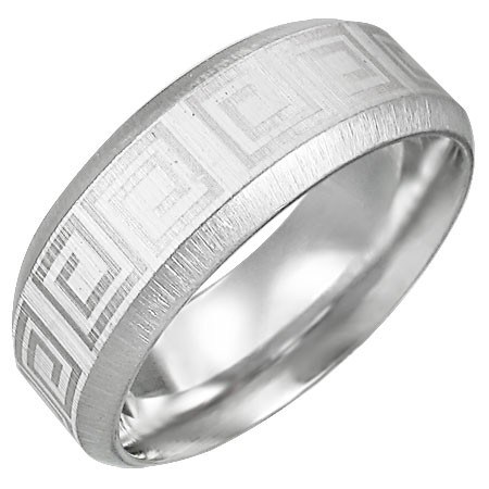 Ocelový prsten se vzorem řeckého klíče