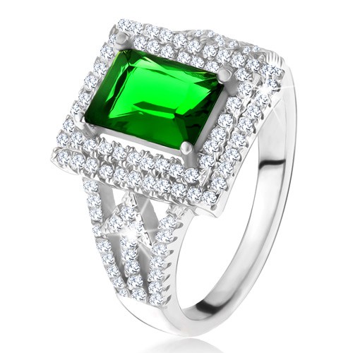 Prsten s obdélníkovým zeleným zirkonem
