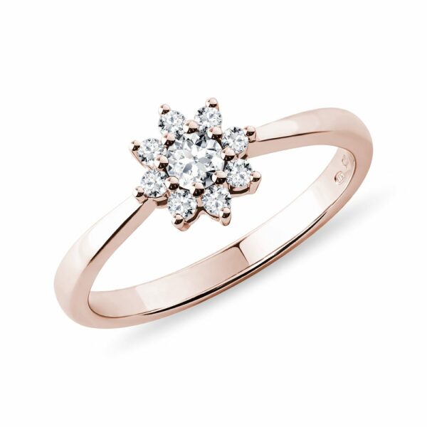Diamantový prsten z růžového zlata ve tvaru kytičky
