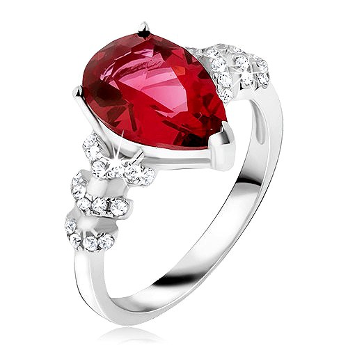 Prsten ze stříbra 925 - červený slzičkovitý kámen