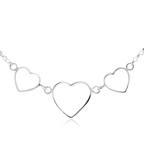Stříbrný 925 náhrdelník - tři kontury symetrických srdcí