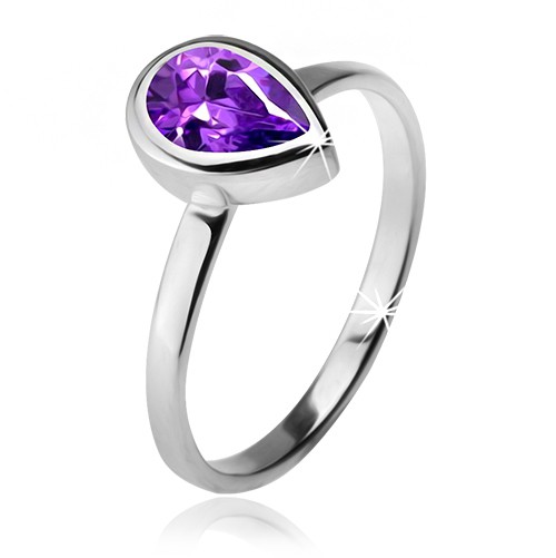 Prsten s fialovým slzičkovitým kamínkem v objímce