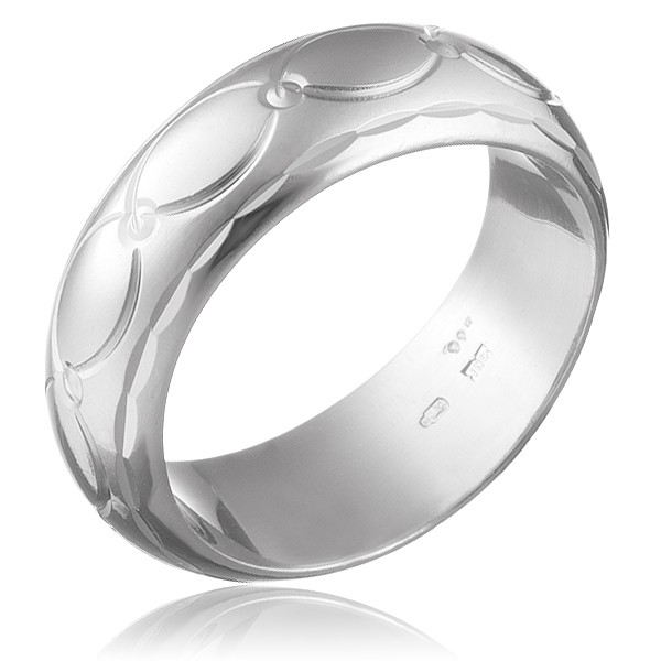 Prsten ze stříbra 925 - hrubá lesklá linie se zrnky a kužely - Velikost: 53