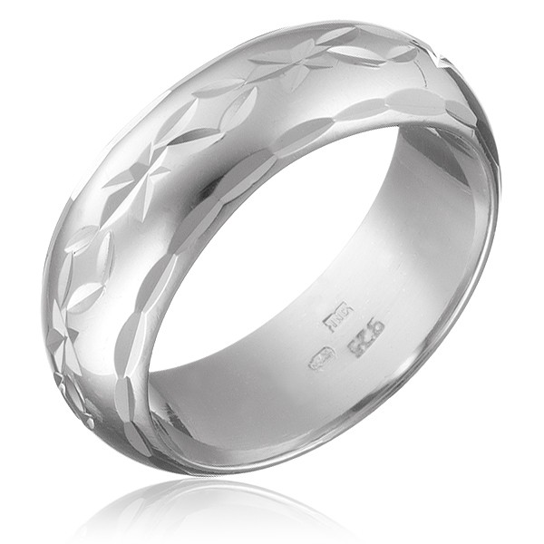 Stříbrný prsten 925 - gravírovaný pás květů s lístky