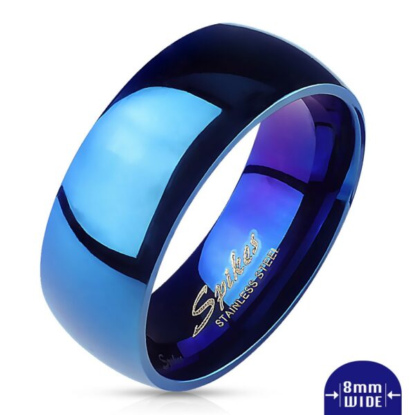 Prsten z oceli - modrá lesklá obroučka - Velikost: 59