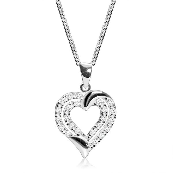 Stříbrný náhrdelník 925 - obrys srdce ze zirkonových linií
