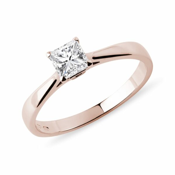Prsten z růžového zlata s diamantem v brusu princess