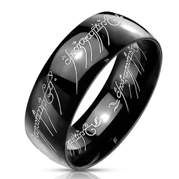 Černý ocelový prstýnek s motivem Pána prstenů