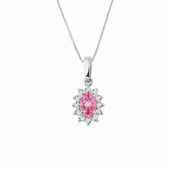 Růžový safírový náhrdelník s diamanty v bílém zlatě