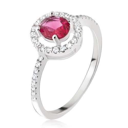 Stříbrný prsten 925 - kulatý růžovočervený zirkon