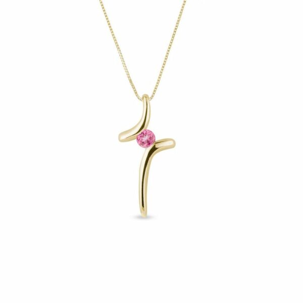 Zlatý náhrdelník s křížkem s růžovým safírem