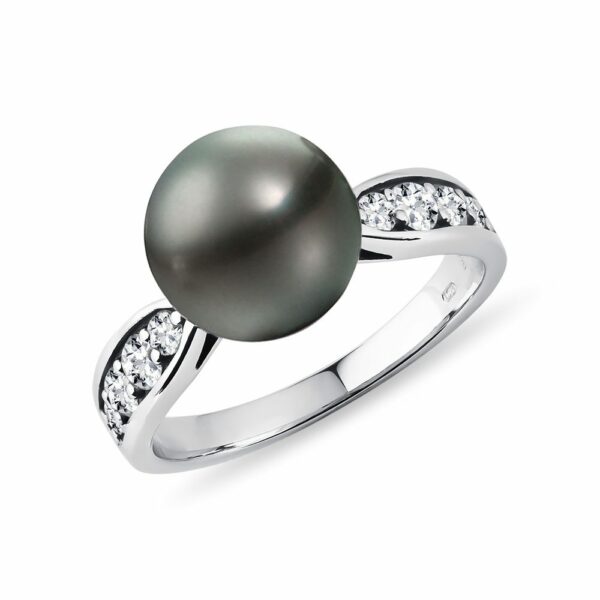 Diamantový prsten s tahitskou perlou v bílém zlatě