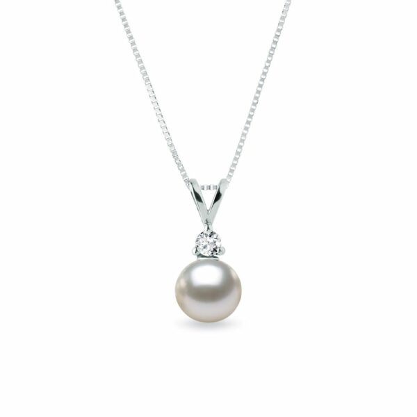 Perlový náhrdelník v bílém zlatě s diamantem