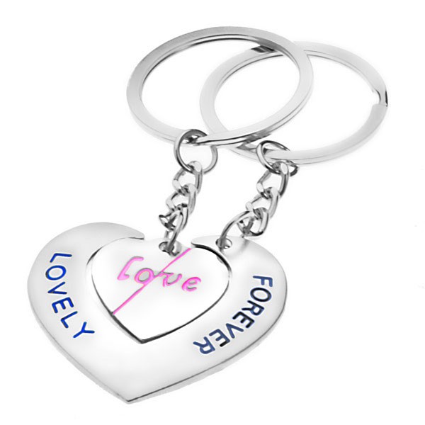 Přívěsky na klíče pro zamilované - srdce s nápisy LOVE a LOVELY FOREVER