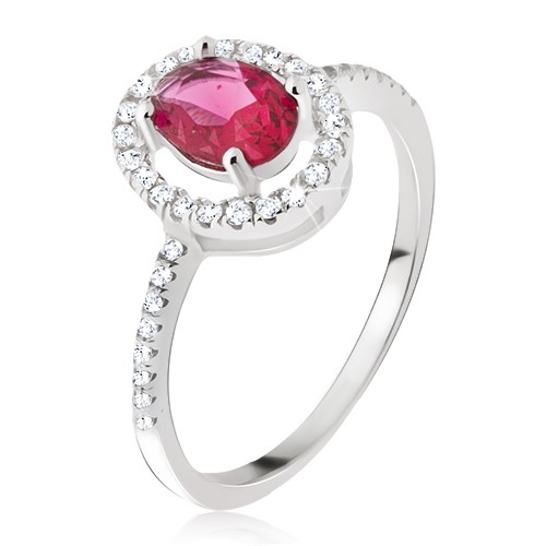 Stříbrný prsten 925 - oválný růžovočervený kamínek
