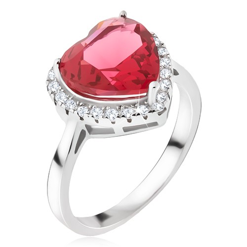 Stříbrný prsten 925 - velký červený srdcovitý kámen